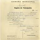 Registo de velocípede de marca Olga, com o nº 707, em nome de António José Loureiro Reitor, morador em Cabo da Roca.