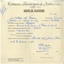 Registo de velocípede de marca Zita, com o nº 6020, em nome de António da Fonseca, morador em Quinta de D. Dinis, S. Pedro de Sintra.