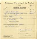 Registo de velocípede de marca Olga, com o nº 6314, em nome de Álvaro de Jesus Lopes, morador em Cacém.