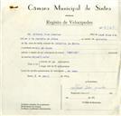 Registo de velocípede de marca Gorick, com o nº 8766, em nome de Alfredo Dias Janelas, morador em Rio de Mouro.