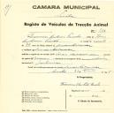 Registo de um veiculo de duas rodas tirado por um animal de espécie muar destinado a transporte de mercadorias em nome de -Francisco António Penedo, morador em Montelavar.