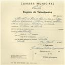 Registo de velocípede com o nº 2695, em nome de Guilherme Pedroso Figueiredo, morador em S. Pedro de Sintra.