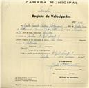 Registo de velocípede de marca Star Cross, com o nº 449, em nome de Gastão Fernando Cardoso Bettencourt, morador na Rua Gil Vicente nº 7, Sintra.