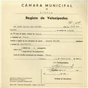 Registo de velocípede de marca Helios, com o nº 4011, em nome de José Manuel dos Santos, morador em Belas.