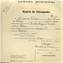 Registo de velocípede com o nº 344, em nome de Cândido da Fonseca, morador em Colares.