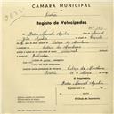 Registo de velocípede de marca Nacional, com o nº 1411, em nome de Pedro Manuel Azenha, morador em Cabeço da Moucheira.