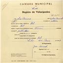 Registo de velocípede de marca Toman, com o nº 3035, em nome de José Manuel, morador em Ral.
