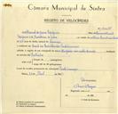 Registo de velocípede de marca Império com motor Cuciolo, com o nº 10025, em nome de Manuel de Jesus Epifánio, morador em Casal das Quintelas, Ponte Carenque.