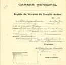 Registo de um veiculo de quatro rodas tirado por dois animais de espécie muar destinado a transporte de mercadorias em nome de Alípio José Carvalho, morador na Quinta dos Espinheiros na Venda Seca.