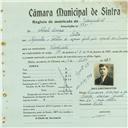 Registo de matricula de velocipedista em nome de Alberto Marques, morador em Sintra, com o nº de inscrição 775.