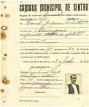 Registo de matricula de carroceiro de 2 ou mais animais em nome de Ernesto Joaquim Valente, moradora em Almoçageme, com o nº de inscrição 1971.