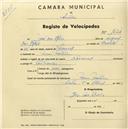 Registo de velocípede de marca Nacional, com o nº 1624, em nome de José dos Reis, morador em Mem Martins.