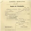 Registo de velocípede com o nº 1445, em nome de Joaquim da Conceição Lopes, morador em Colares.