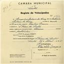 Registo de velocípede de marca Union, com o nº 1663, em nome de Eusébio Ribeiro da Cruz, morador em S. Pedro de Sintra.