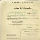 Registo de velocípede de marca Sterling, com o nº 1160, em nome de Avelino Domingos da Silva, morador em Faião.