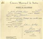 Registo de velocípede de marca Zundap, com o nº 9941, em nome de António Custódio Nunes, morador em Sintra.