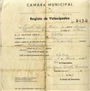Registo de velocípede de marca Ocidental, com o nº 2134, em nome de Carlos Filipe Raio, morador em Cabriz.