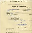 Registo de velocípede com o nº 1933, em nome de José Guilherme Pombal, morador em Sintra.