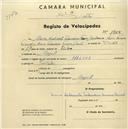 Registo de velocípede de marca Helios, com o nº 1955, em nome de Maria Antonieta Todeschimi Ferreira David, moradora em Magoito.
