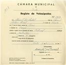 Registo de velocípede de marca Nacional, com o nº 3428, em nome de Manuel José Pardal, morador em Banzão.