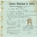 Registo de matricula de velocipedista em nome de António Rosa Tomás, morador na Terrugem, com o nº de inscrição 874.