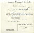Registo de velocípede de marca Pachancho, com o nº 8871, em nome de Matias de Oliveira & Silva Lda, morador em Sintra.
