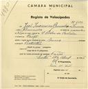 Registo de velocípede com o nº 2490, em nome de José Inocêncio Bernardes, morador em Fação.