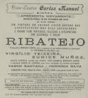 Programa do filme "Ribatejo" realizado por Henrique Santos, co a participação de Virgílio Teixeira, Eunice Muñoz, Julieta Castelo, Alves da Costa, José Gamboa, Brunilde Judice, maria de Lourdes, Vasco Santana e Hermínia Silva.