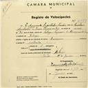 Registo de velocípede com o nº 2287, em nome de Edmundo Agostinho Simões, morador em Sabugo.