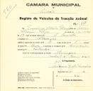 Registo de um veiculo de duas rodas tirado por um animal de espécie muar destinado a transporte de mercadorias em nome de Francisco Adrião Policarpo, morador em Albarraque.