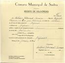 Registo de velocípede com o nº 9613, em nome de António Fabricante Saraiva, morador em Nafarros.