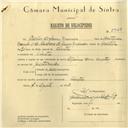 Registo de velocípede de marca Alpino com motor, com o nº 5923, em nome de Carlos de Jesus Nunes, morador em Sintra.