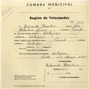 Registo de velocípede de marca Nacional, com o nº 1481, em nome de Eduardo Rosalino, morador em Cortegaça.