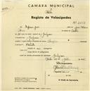 Registo de velocípede de marca Champion, com o nº 2607, em nome de Zeferino João, morador em Godigana.