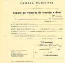 Registo de um veiculo de duas rodas tirado por um animal de espécie asinina destinado a transporte de mercadorias em nome de Augusto de Araújo Branco, morador na Quinta Nova, Albarraque.