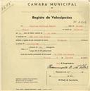 Registo de velocípede de marca Champion, com o nº 2232, em nome de Cipriano Lourenço Gaspar, morador em S. João das Lampas.