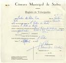 Registo de velocípede de marca Famel, com o nº 8758, em nome de Júlio da Silva Eva, morador em S. Pedro de Sintra.