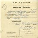 Registo de velocípede de marca Lusitania, com o nº 3068, em nome de Armando Augusto Gonçalves, morador em Vila Teodora, Rio de Mouro.