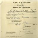 Registo de velocípede de marca Crown, com o nº 2709, em nome de Domingos Alexandre Batainha, morador em Sabugo.