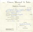 Registo de velocípede de marca Cruzador, com o nº 8879, em nome de Augusto da Luz Cardoso, morador em Chilreira.