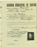 Registo de matricula de velocipedista em nome de Joaquim Silva Pardal, morador em Pero Pinheiro, com o nº de inscrição 1857.