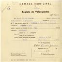 Registo de velocípede de marca Olga, com o nº 3029, em nome de Manuel António Roussado, morador em Alfabarra de Cima.