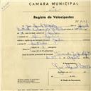 Registo de velocípede de marca Gazela, com o nº 2113, em nome de José Manuel Buttulles, morador em Mem Martins.