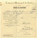 Registo de velocípede com o nº 7844, em nome de António Bartolomeu Silva Louro, morador em Alvarinhos.