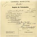 Registo de velocípede com o nº 1550, em nome de Eduardo Cruz Costa, morador em Mem Martins.