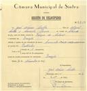 Registo de velocípede de marca Caravela, com o nº 6709, em nome de José Nunes Coelho, morador em Banzão.