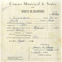 Registo de velocípede de marca Especial, com o nº 5406, em nome de Francisco de Almeida, morador em Belas.