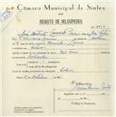 Registo de velocípede com o nº 5457, em nome de José Batista Patrício, morador em Colares.
