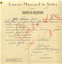 Registo de velocípede com o nº 6584, em nome de João Ferreira Costa, morador em Sintra.