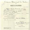 Registo de velocípede com o nº 5025, em nome de António Domingos Raimundo, morador em Casais da Cabrela.